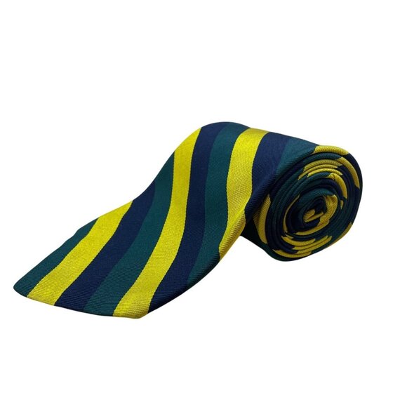 Vintage Brooks Brothers Yellow & Green Striped Silk Tie Woven In England - Picture 1 of 7